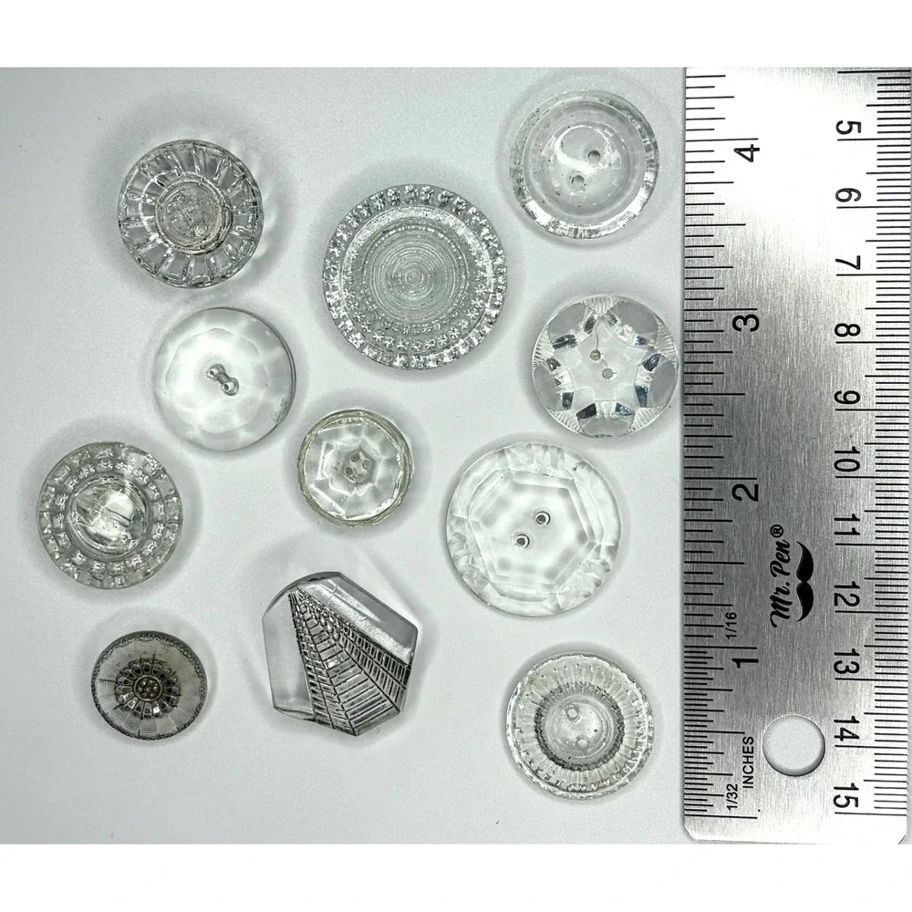 VTG Art Deco Czech Glass Buttons Lot Clear Molded Faceted Geometric 1920s 1930s